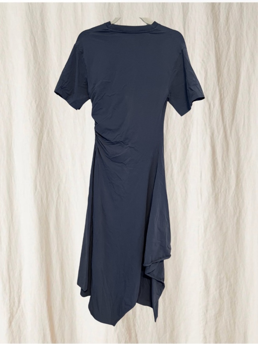 COS Navy asymmetric ruched jersey midi dress| Draped Hem | Size M - Picture 2 of 4
